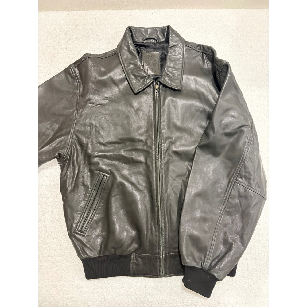 Golden Bear Mens Black Leather Bomber Jacket Medium Made in USA